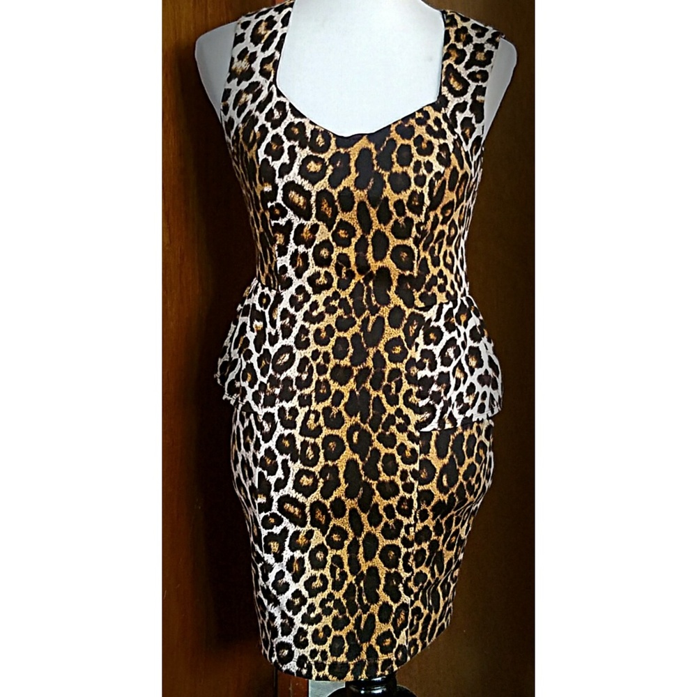 Forever 21 Leopard Peplum Pensil Dress